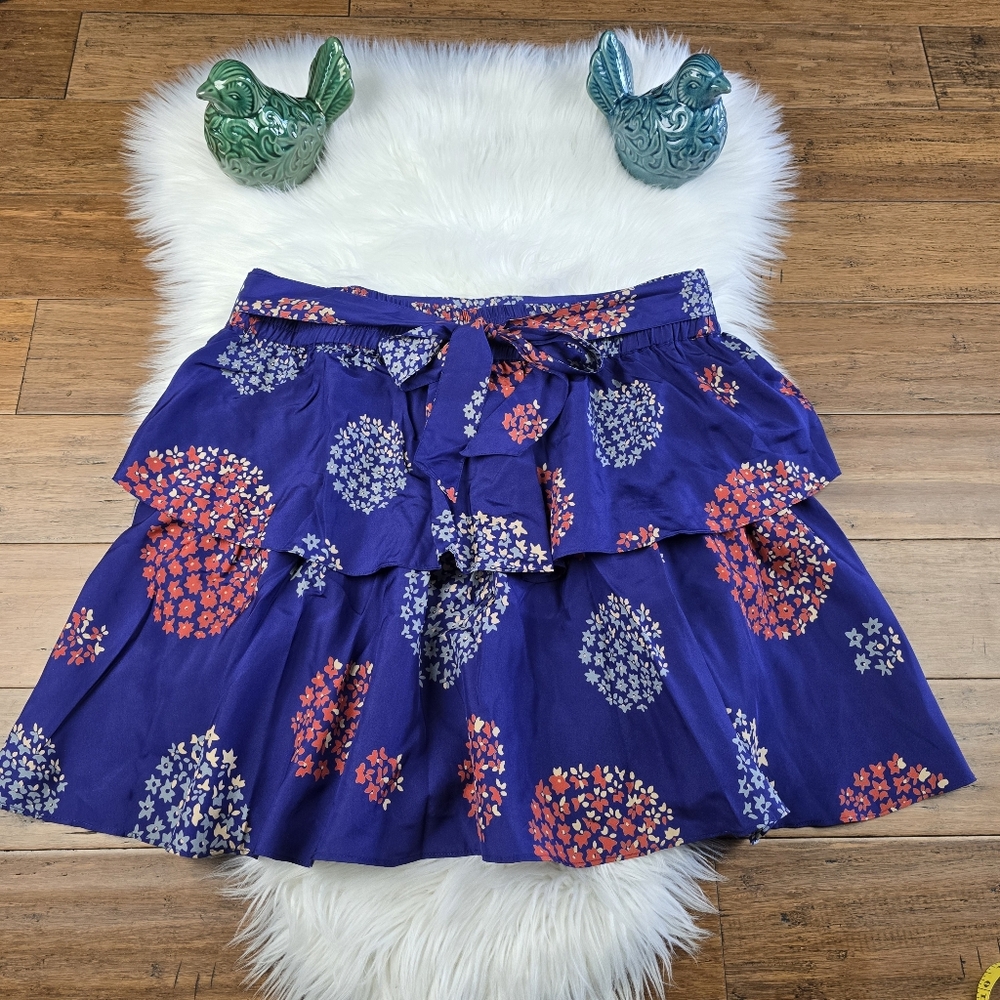 Anthropolgie SILK Odille Belted Tiered Silk Mini Skirt 12 - Picture 7 of 14